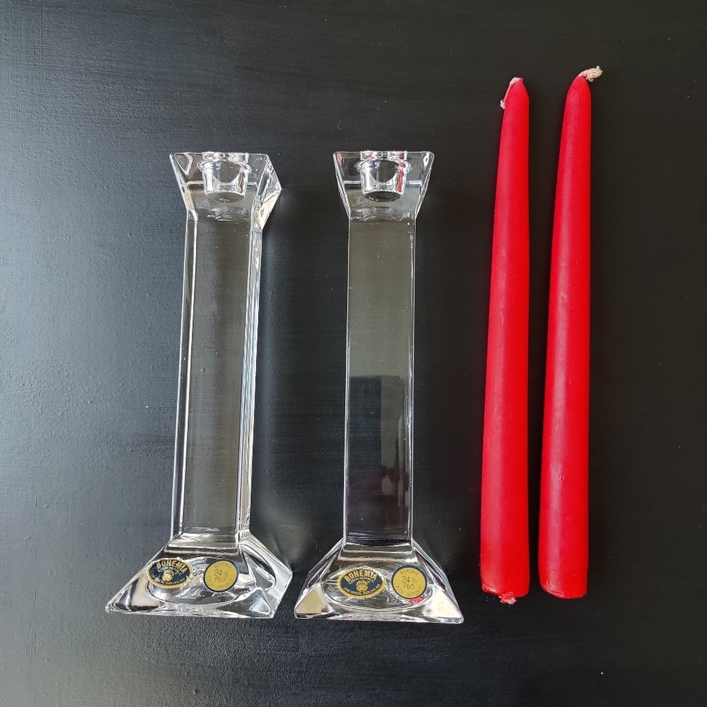 2 Bohemian (Czech Republic) 24% PBO lead crystal candle stick holders